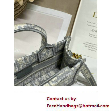 Dior Mini Dior Book Tote Bag with Strap in Gray Dior Oblique Embroidery