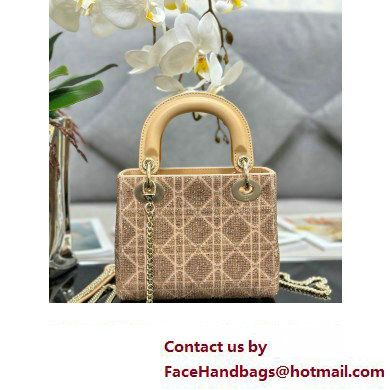 Dior Mini Lady Dior Bag in Beige Cannage Cotton with Micropearl Embroidery