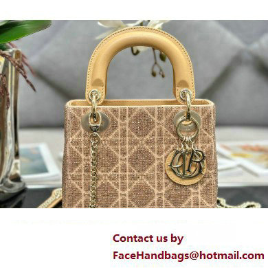 Dior Mini Lady Dior Bag in Beige Cannage Cotton with Micropearl Embroidery