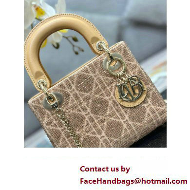 Dior Mini Lady Dior Bag in Beige Cannage Cotton with Micropearl Embroidery