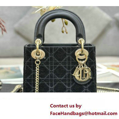 Dior Mini Lady Dior Bag in Black Cannage Cotton with Micropearl Embroidery