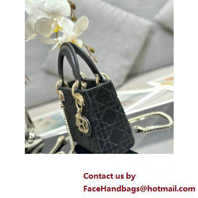 Dior Mini Lady Dior Bag in Black Cannage Cotton with Micropearl Embroidery