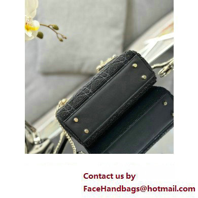 Dior Mini Lady Dior Bag in Black Cannage Cotton with Micropearl Embroidery