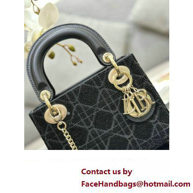 Dior Mini Lady Dior Bag in Black Cannage Cotton with Micropearl Embroidery