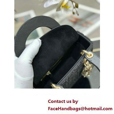 Dior Mini Lady Dior Bag in Black Cannage Cotton with Micropearl Embroidery