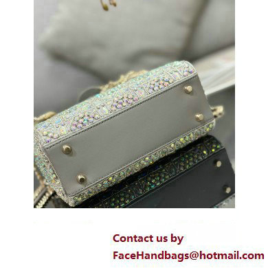 Dior Mini Lady Dior Bag in Gray Smooth Calfskin and Satin with Bead Embroidery