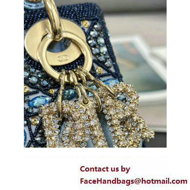 Dior Mini Lady Dior Bag in Metallic Calfskin and Satin with Celestial Blue Bead Embroidery