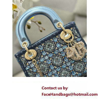 Dior Mini Lady Dior Bag in Metallic Calfskin and Satin with Celestial Blue Bead Embroidery