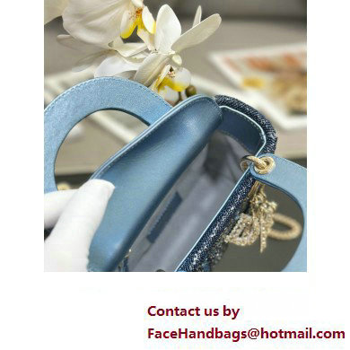 Dior Mini Lady Dior Bag in Metallic Calfskin and Satin with Celestial Blue Bead Embroidery