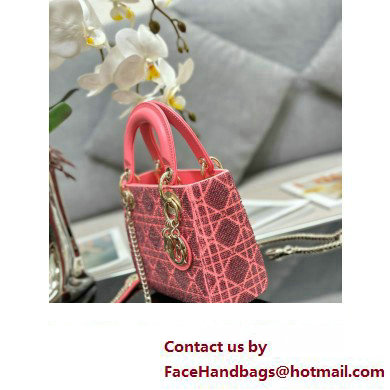 Dior Mini Lady Dior Bag in Pink Cannage Cotton with Micropearl Embroidery