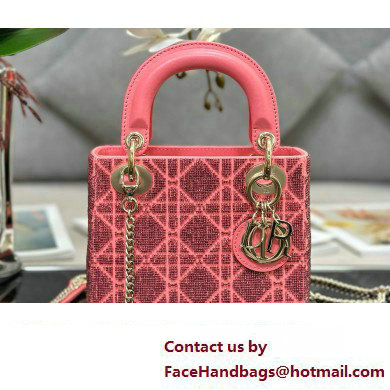 Dior Mini Lady Dior Bag in Pink Cannage Cotton with Micropearl Embroidery