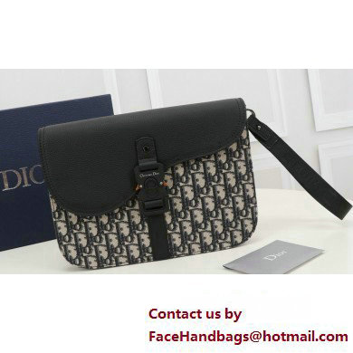 Dior Saddle A5 Pouch Bag in Beige and Black Dior Oblique Jacquard and Black Grained Calfskin