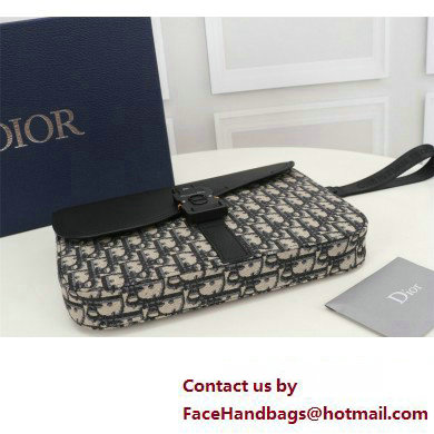 Dior Saddle A5 Pouch Bag in Beige and Black Dior Oblique Jacquard and Black Grained Calfskin