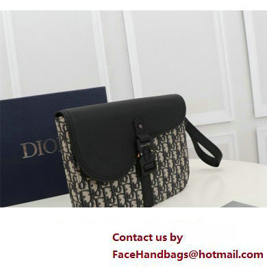 Dior Saddle A5 Pouch Bag in Beige and Black Dior Oblique Jacquard and Black Grained Calfskin