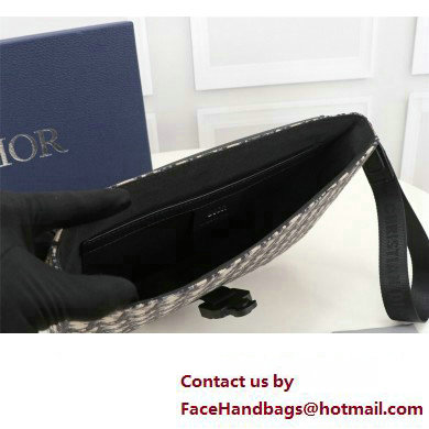 Dior Saddle A5 Pouch Bag in Beige and Black Dior Oblique Jacquard and Black Grained Calfskin