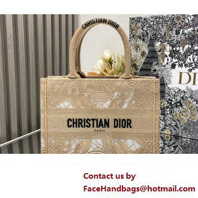 Dior Small Book Tote Bag in Beige D-Lace Butterfly Embroidery 2024