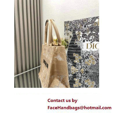 Dior Small Book Tote Bag in Beige D-Lace Butterfly Embroidery 2024