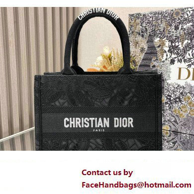 Dior Small Book Tote Bag in Black D-Lace Butterfly Embroidery 2024