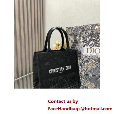 Dior Small Book Tote Bag in Black D-Lace Butterfly Embroidery 2024