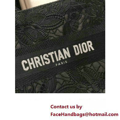 Dior Small Book Tote Bag in Black D-Lace Butterfly Embroidery 2024