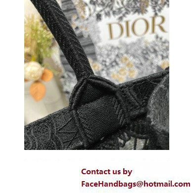 Dior Small Book Tote Bag in Black D-Lace Butterfly Embroidery 2024