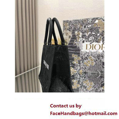 Dior Small Book Tote Bag in Black D-Lace Butterfly Embroidery 2024