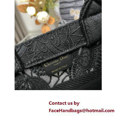 Dior Small Book Tote Bag in Black D-Lace Butterfly Embroidery 2024