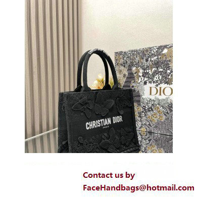 Dior Small Book Tote Bag in Black D-Lace Butterfly Embroidery with 3D Macrame Effect 2024 - Click Image to Close