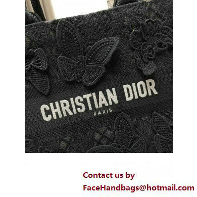 Dior Small Book Tote Bag in Black D-Lace Butterfly Embroidery with 3D Macrame Effect 2024