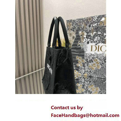 Dior Small Book Tote Bag in Black D-Lace Butterfly Embroidery with 3D Macrame Effect 2024