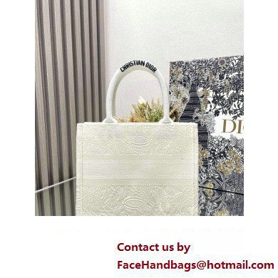 Dior Small Book Tote Bag in White D-Lace Butterfly Embroidery 2024