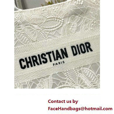 Dior Small Book Tote Bag in White D-Lace Butterfly Embroidery 2024