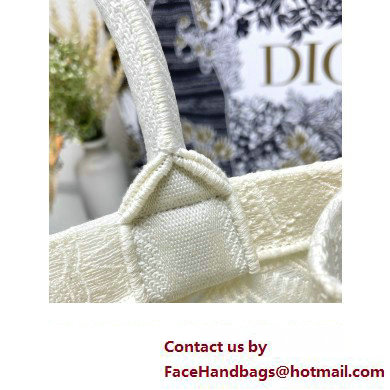 Dior Small Book Tote Bag in White D-Lace Butterfly Embroidery 2024