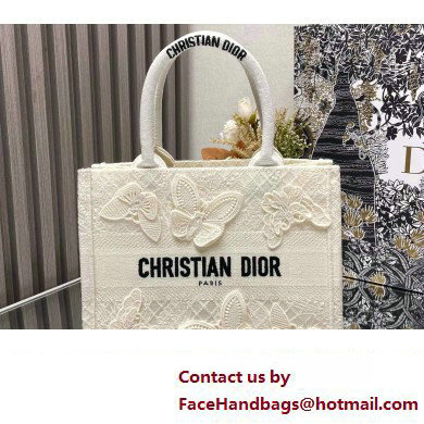 Dior Small Book Tote Bag in White D-Lace Butterfly Embroidery with 3D Macrame Effect 2024 - Click Image to Close