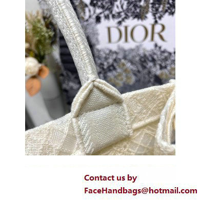 Dior Small Book Tote Bag in White D-Lace Butterfly Embroidery with 3D Macrame Effect 2024