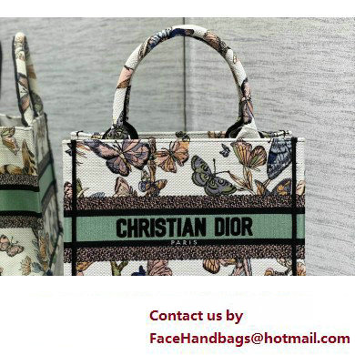 Dior Small Book Tote Bag in White Multicolor Toile de Jouy Mexico Embroidery