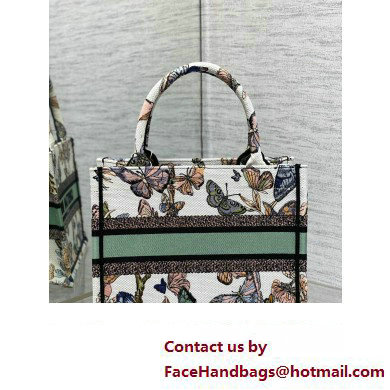 Dior Small Book Tote Bag in White Multicolor Toile de Jouy Mexico Embroidery