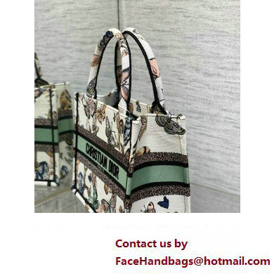 Dior Small Book Tote Bag in White Multicolor Toile de Jouy Mexico Embroidery