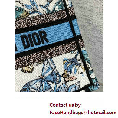 Dior Small Book Tote Bag in White and Pastel Midnight Blue Toile de Jouy Mexico Embroidery