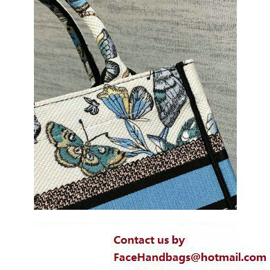 Dior Small Book Tote Bag in White and Pastel Midnight Blue Toile de Jouy Mexico Embroidery