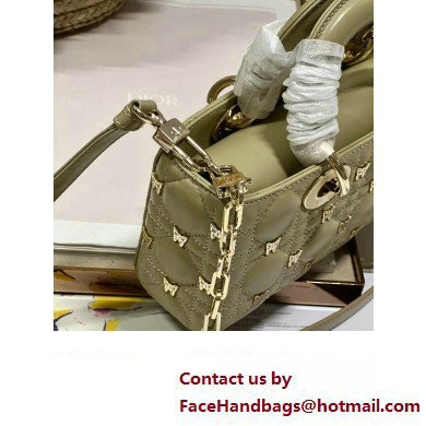 Dior Small Lady D-Joy Bag in Apricot Cannage Lambskin with Gold-Finish Butterfly Studs 2024