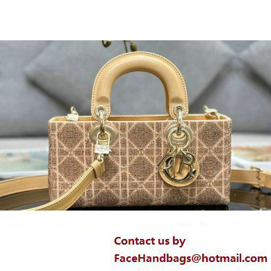 Dior Small Lady D-Joy Bag in Beige Cannage Cotton with Micropearl Embroidery