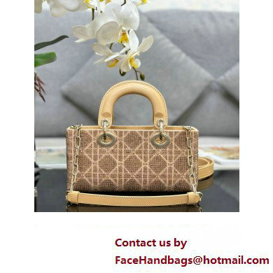 Dior Small Lady D-Joy Bag in Beige Cannage Cotton with Micropearl Embroidery