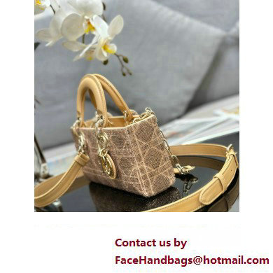 Dior Small Lady D-Joy Bag in Beige Cannage Cotton with Micropearl Embroidery