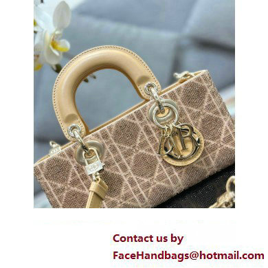 Dior Small Lady D-Joy Bag in Beige Cannage Cotton with Micropearl Embroidery