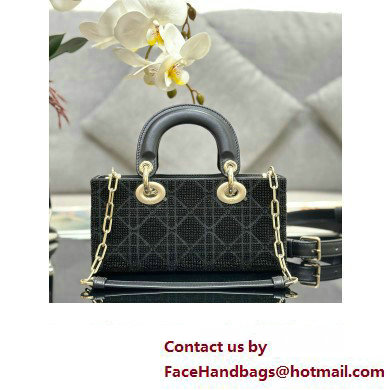 Dior Small Lady D-Joy Bag in Black Cannage Cotton with Micropearl Embroidery