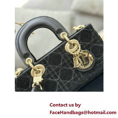 Dior Small Lady D-Joy Bag in Black Cannage Cotton with Micropearl Embroidery