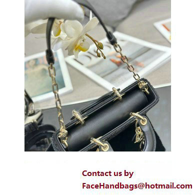 Dior Small Lady D-Joy Bag in Black Cannage Cotton with Micropearl Embroidery