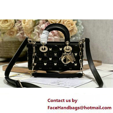 Dior Small Lady D-Joy Bag in Black Cannage Lambskin with Gold-Finish Butterfly Studs 2024