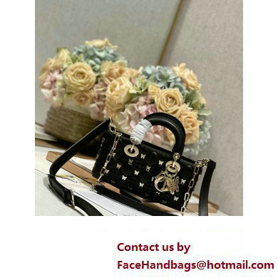 Dior Small Lady D-Joy Bag in Black Cannage Lambskin with Gold-Finish Butterfly Studs 2024